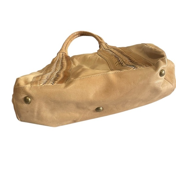 Eske Tan Soft Leather Large Braided Satchel Shoulder Bag - Picture 3 of 16